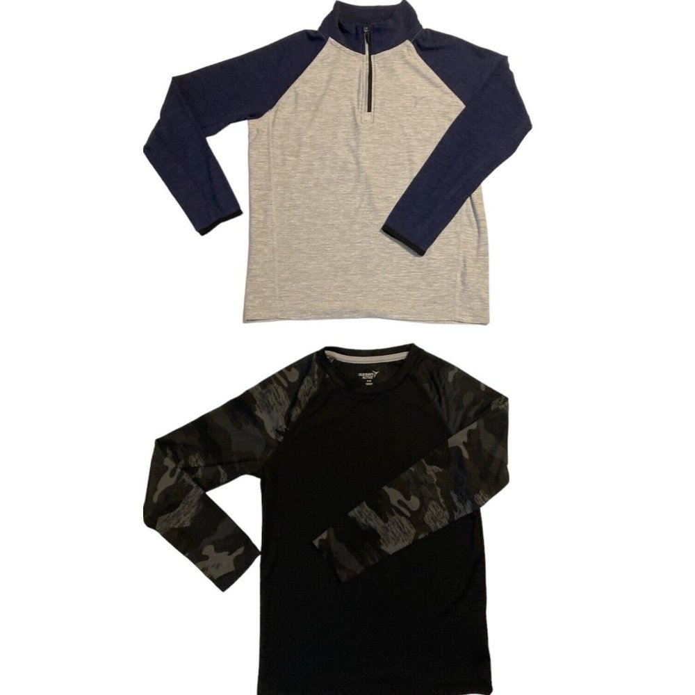 Lot of 2 Boy's Old Navy Active Shirts Athletic Long Sleeve Black Grey Sz M (8)
